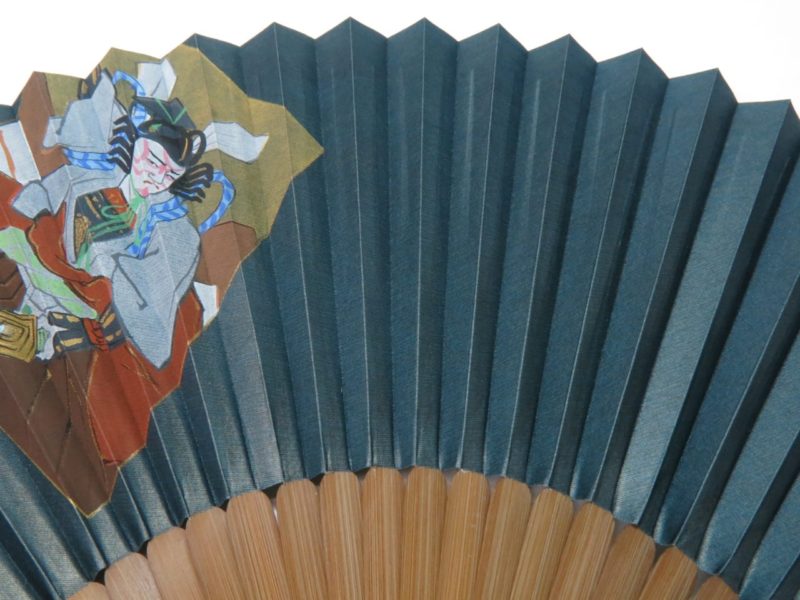 紳士用扇子　手描き絹張扇子　歌舞伎